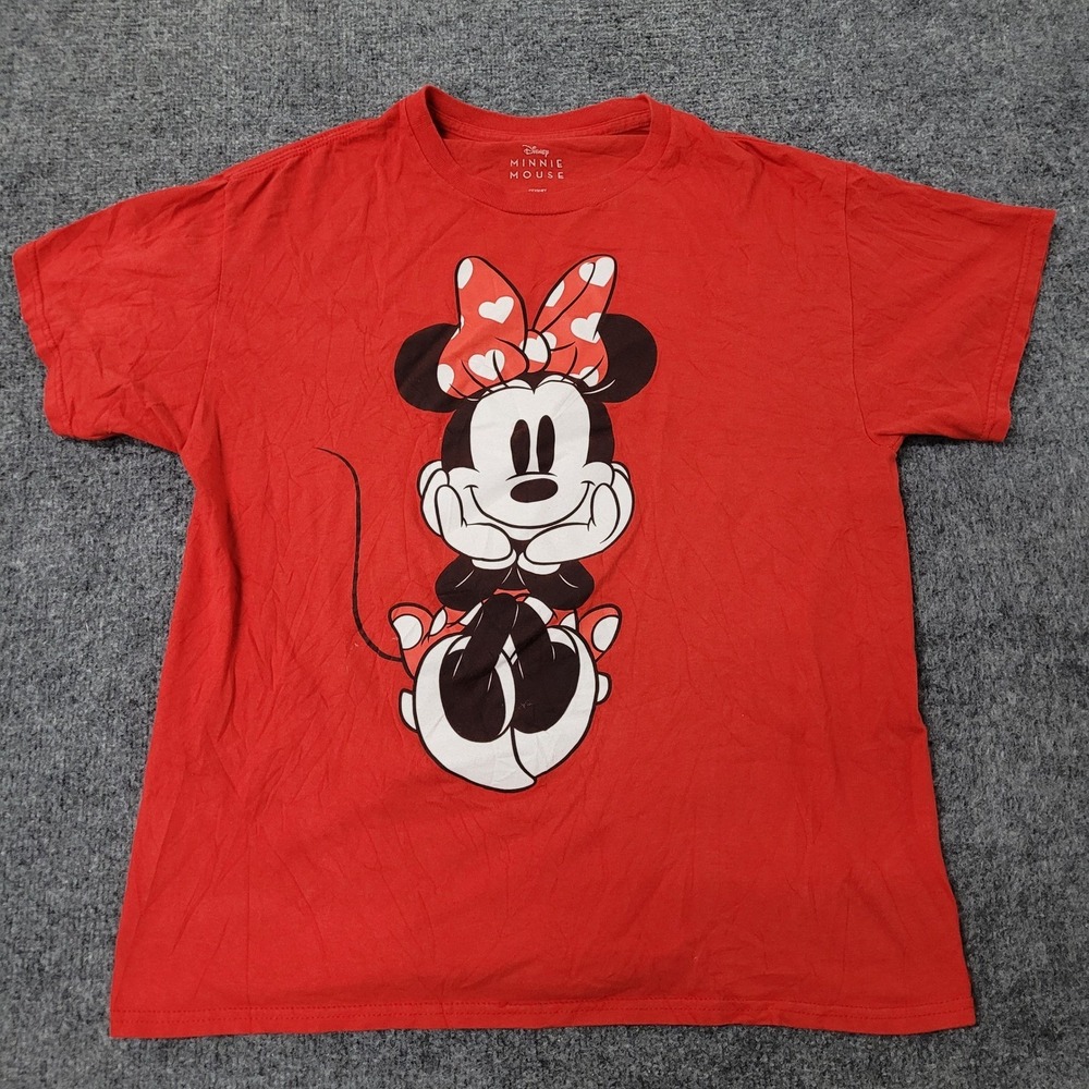 Disney T-Shirt Womens Size M Red Minnie Mouse Graphic Short Sleeve Crew Neck Tee